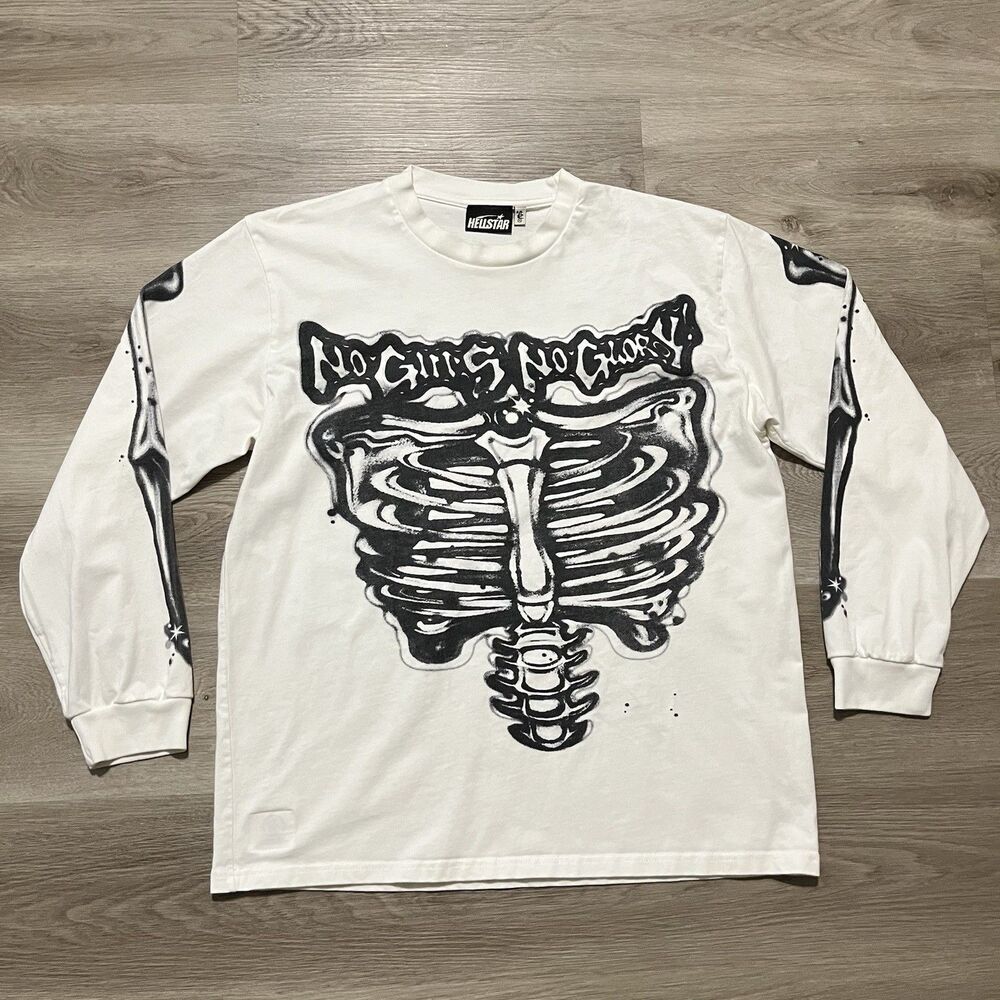 Hellstar "No Guts No Glory" Skeleton Long Sleeve Shirt White/Black Mens Size XL